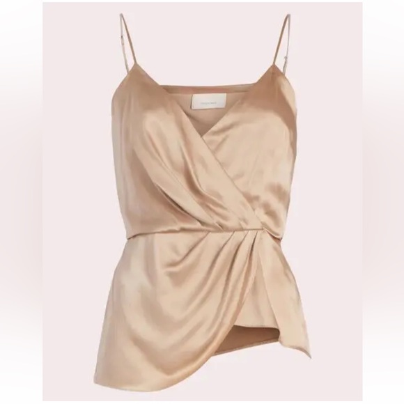 Cinq à Sept Women's Silk Mirin Draped Cinched Asymmetrical Camisole Tan Top XXS - Picture 2 of 8